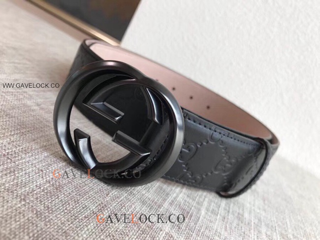 Gucci Black Leather Belt Classic Polish GG Buckle Slim